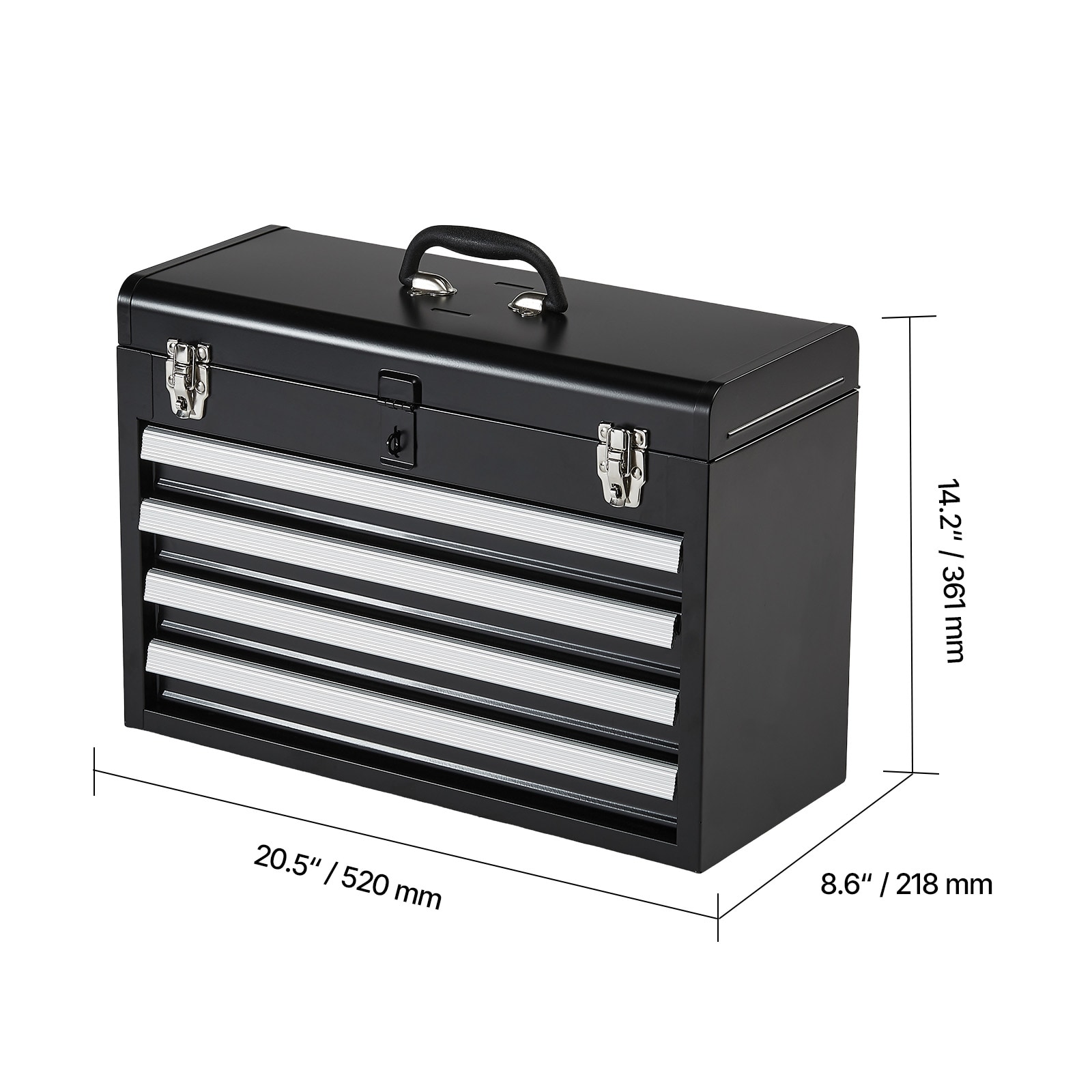 Tool Box 20.5-inch Portable Metal Tool Box With 4 Drawers Tool Organizer Black_voghion.com